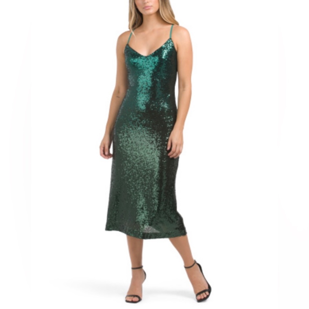 NWT-Rachel Rachel Roy -Sequin Kelly Green ombre’ midi Elegant Dress.Size L